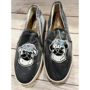 Soludos Women’s Velvet Pug Dog Slip-On Sneakers Flower Grey 7.5